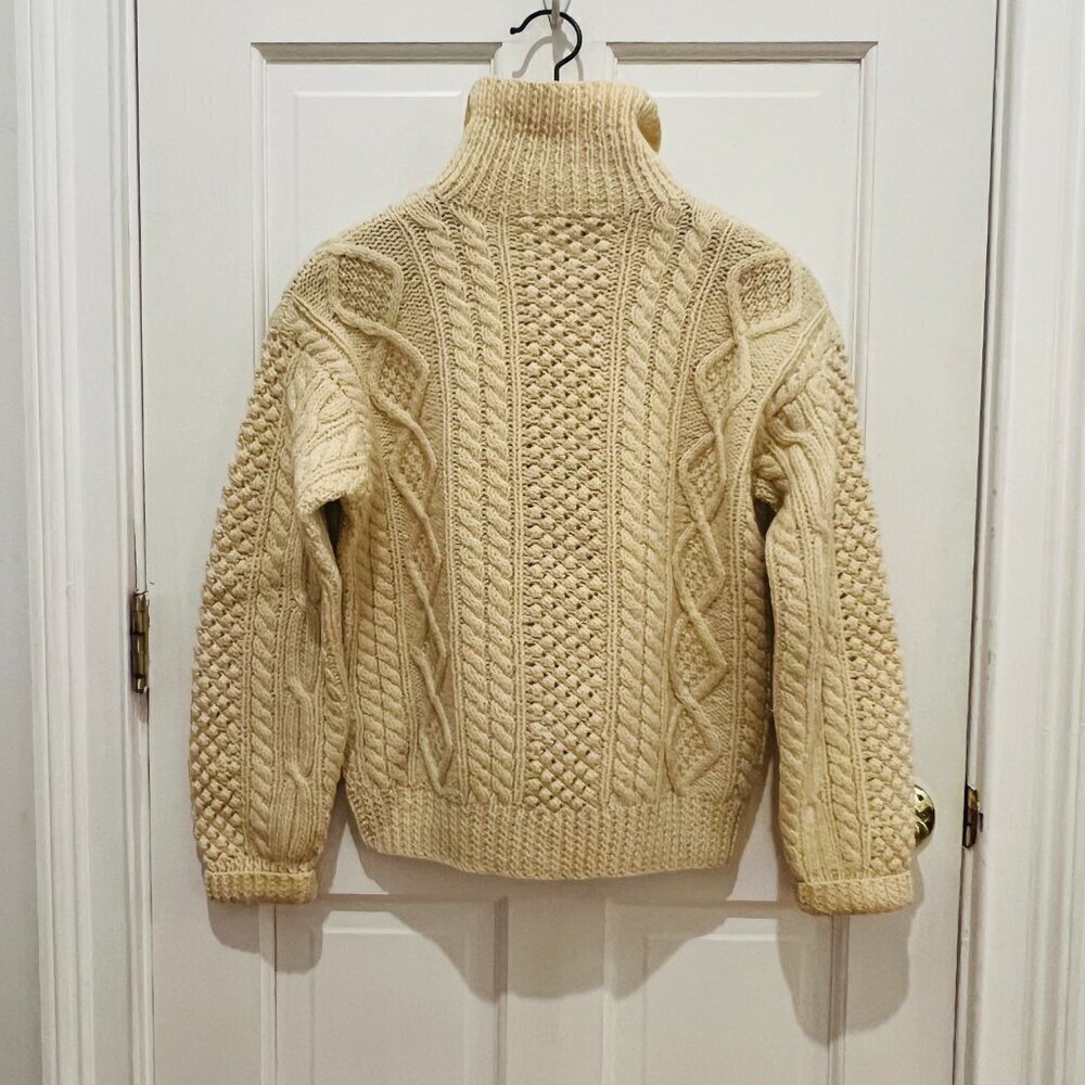 Vintage Cable Knit Knitted by Hand Ireland Thick Wool Ivory Sweater Size Small - Picture 6 of 16